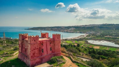 St Agatha's Tower, the Red Tower, above Mellieħa and the sea