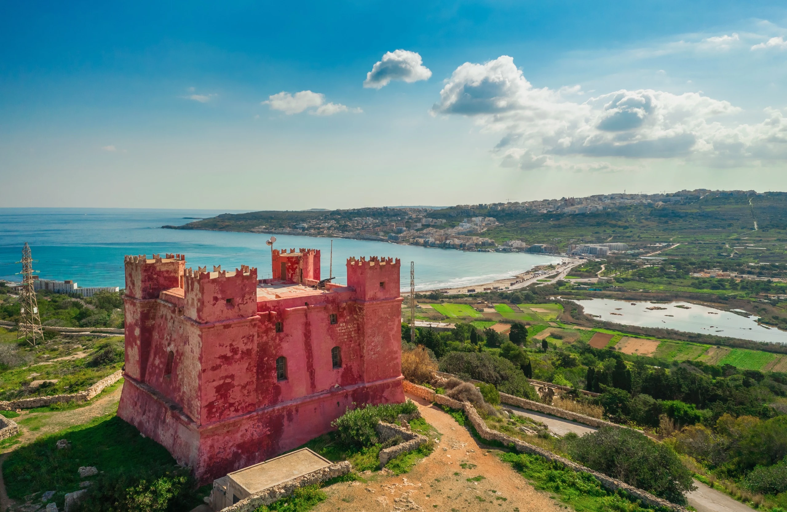 St Agatha's Tower, the Red Tower, above Mellieħa and the sea