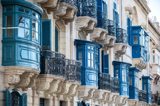 Colourful traditional Maltese balconies in Valletta