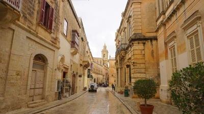 The fortified walls of Mdina on a cloudy morning