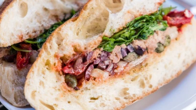 Sandwiches with tuna and fresh Mediterranean vegetables