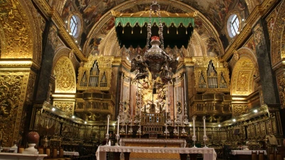 The ornate interior of St John's Co-Cathedral, Valletta