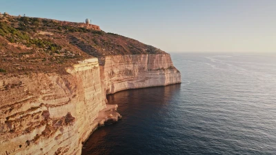 Golden sunset light on Dingli Cliffs, the highest point in Malta