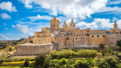 Mdina, Malta's old capital, on its hilltop on a sunny day