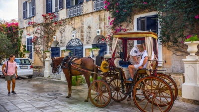 Traditional Maltese horse-drawn carriage on a street in Mdina