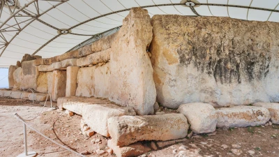 Mnajdra temple at the Ħaġar Qim megalithic complex, a UNESCO World Heritage Site