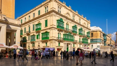 Historic building with balconies on Republic Street, Valletta